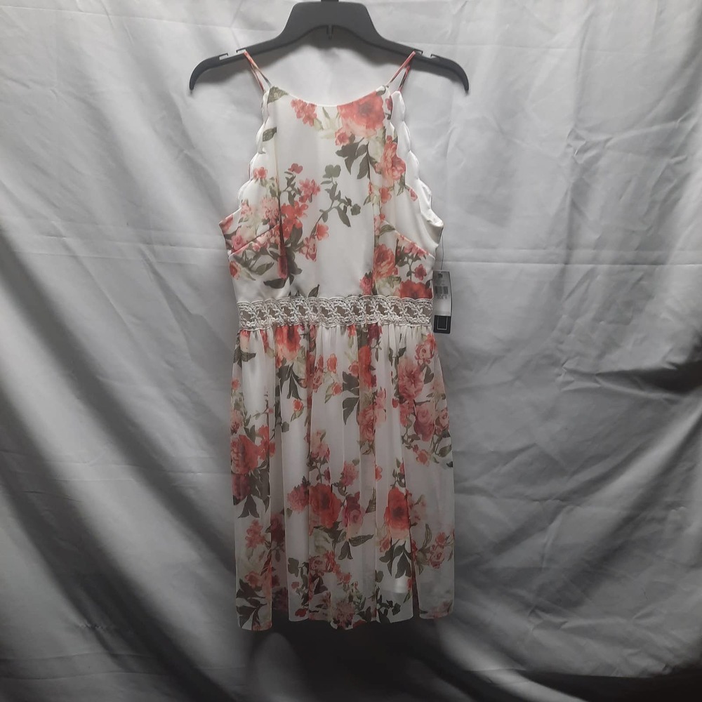 NWT A. Byers scalloped top peachy pink mesh lace waist knee length dress 11